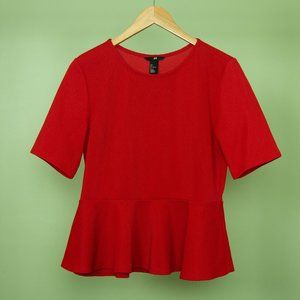 H&M Red Peplum Textured Top